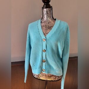LOFT Turquoise Button-Up Cardigan